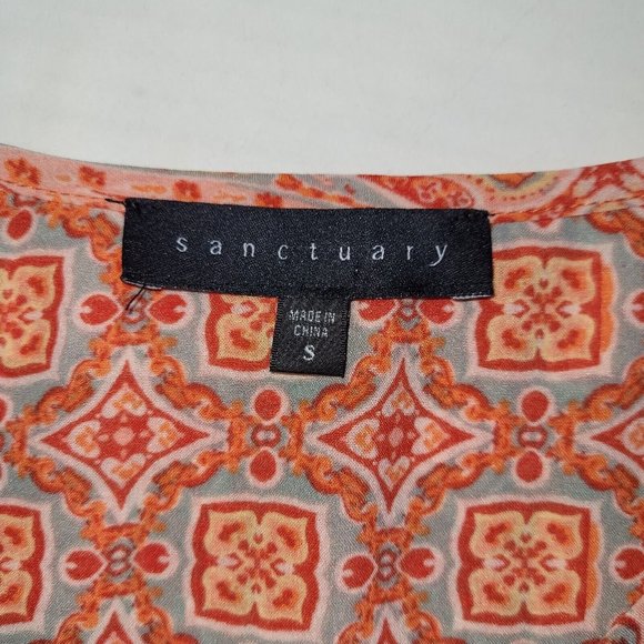 Sanctuary Top Womens S Paisley Medallion Boho Short Sleeve Peasant Blouse - Picture 3 of 7